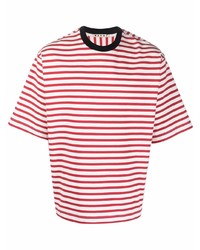 T-shirt girocollo a righe orizzontali bianca e rossa di Marni