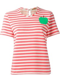 T-shirt girocollo a righe orizzontali bianca e rossa di Peter Jensen