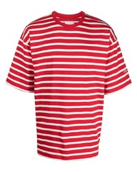 T-shirt girocollo a righe orizzontali bianca e rossa di Philippe Model Paris