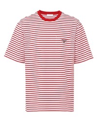 T-shirt girocollo a righe orizzontali bianca e rossa di Prada