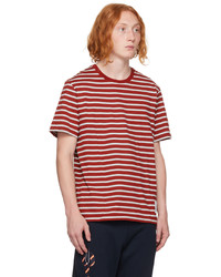 T-shirt girocollo a righe orizzontali bianca e rossa di Thom Browne