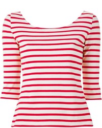 T-shirt girocollo a righe orizzontali bianca e rossa di Saint Laurent