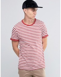 T-shirt girocollo a righe orizzontali bianca e rossa di Selected