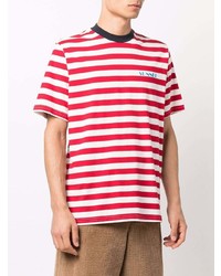 T-shirt girocollo a righe orizzontali bianca e rossa di Sunnei