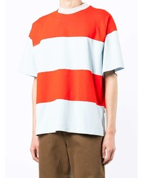 T-shirt girocollo a righe orizzontali bianca e rossa di Sunnei