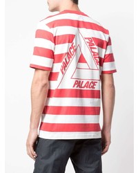 T-shirt girocollo a righe orizzontali bianca e rossa di Palace