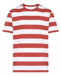 T-shirt girocollo a righe orizzontali bianca e rossa di Sunspel