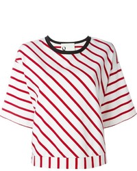T-shirt girocollo a righe orizzontali bianca e rossa