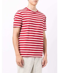 T-shirt girocollo a righe orizzontali bianca e rossa di YMC