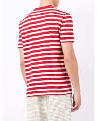 T-shirt girocollo a righe orizzontali bianca e rossa di YMC