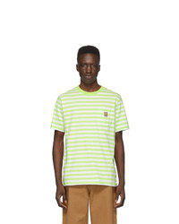 T-shirt girocollo a righe orizzontali bianca e verde
