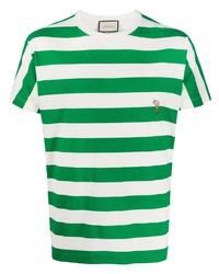 T-shirt girocollo a righe orizzontali bianca e verde di Gucci
