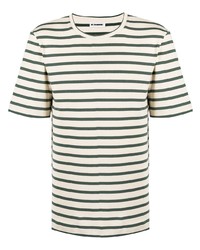 T-shirt girocollo a righe orizzontali bianca e verde di Jil Sander