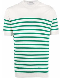 T-shirt girocollo a righe orizzontali bianca e verde di John Smedley