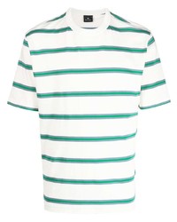 T-shirt girocollo a righe orizzontali bianca e verde di PS Paul Smith