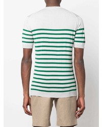 T-shirt girocollo a righe orizzontali bianca e verde di John Smedley