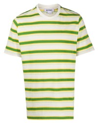 T-shirt girocollo a righe orizzontali bianca e verde di Sunnei
