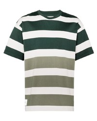 T-shirt girocollo a righe orizzontali bianca e verde di WTAPS