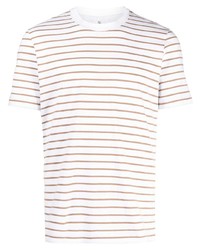 T-shirt girocollo a righe orizzontali bianca di Brunello Cucinelli