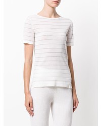 T-shirt girocollo a righe orizzontali bianca di Cashmere In Love