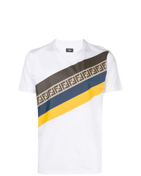 T-shirt girocollo a righe orizzontali bianca di Fendi