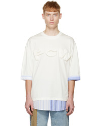 T-shirt girocollo a righe orizzontali bianca di Feng Chen Wang