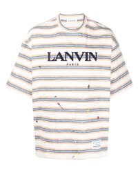 T-shirt girocollo a righe orizzontali bianca di Lanvin