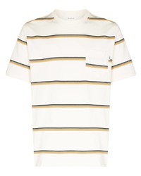 T-shirt girocollo a righe orizzontali bianca di Wood Wood