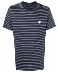 T-shirt girocollo a righe orizzontali blu scuro e bianca di A.P.C.
