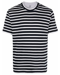 T-shirt girocollo a righe orizzontali blu scuro e bianca di Eleventy
