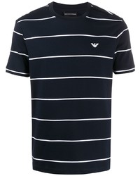 T-shirt girocollo a righe orizzontali blu scuro e bianca di Emporio Armani