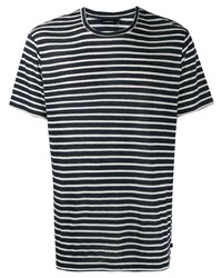 T-shirt girocollo a righe orizzontali blu scuro e bianca di J. Lindeberg