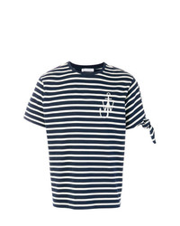 T-shirt girocollo a righe orizzontali blu scuro e bianca di JW Anderson