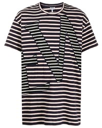 T-shirt girocollo a righe orizzontali blu scuro e bianca di Loewe