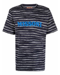 T-shirt girocollo a righe orizzontali blu scuro e bianca di Missoni