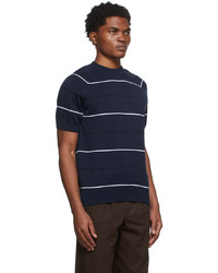 T-shirt girocollo a righe orizzontali blu scuro e bianca di Noah