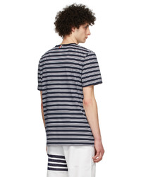 T-shirt girocollo a righe orizzontali blu scuro e bianca di Thom Browne