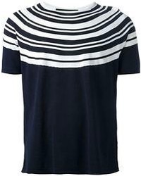 T-shirt girocollo a righe orizzontali blu scuro e bianca di Neil Barrett