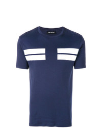 T-shirt girocollo a righe orizzontali blu scuro e bianca di Neil Barrett