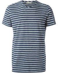 T-shirt girocollo a righe orizzontali blu scuro e bianca di Oliver Spencer