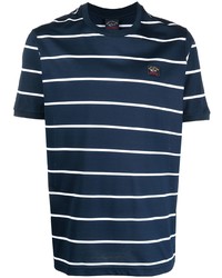 T-shirt girocollo a righe orizzontali blu scuro e bianca di Paul & Shark