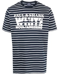 T-shirt girocollo a righe orizzontali blu scuro e bianca di Paul & Shark
