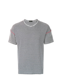 T-shirt girocollo a righe orizzontali blu scuro e bianca di Roberto Collina
