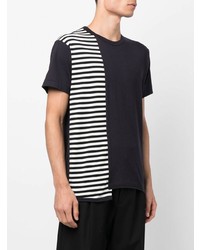 T-shirt girocollo a righe orizzontali blu scuro e bianca di Yohji Yamamoto