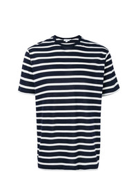 T-shirt girocollo a righe orizzontali blu scuro e bianca di Sunspel