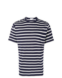 T-shirt girocollo a righe orizzontali blu scuro e bianca di Sunspel