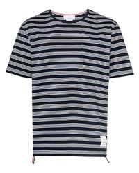 T-shirt girocollo a righe orizzontali blu scuro e bianca di Thom Browne