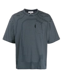 T-shirt girocollo a righe orizzontali blu scuro e bianca di YMC