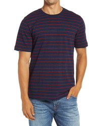 T-shirt girocollo a righe orizzontali blu scuro e rossa