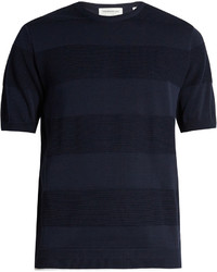 T-shirt girocollo a righe orizzontali blu scuro